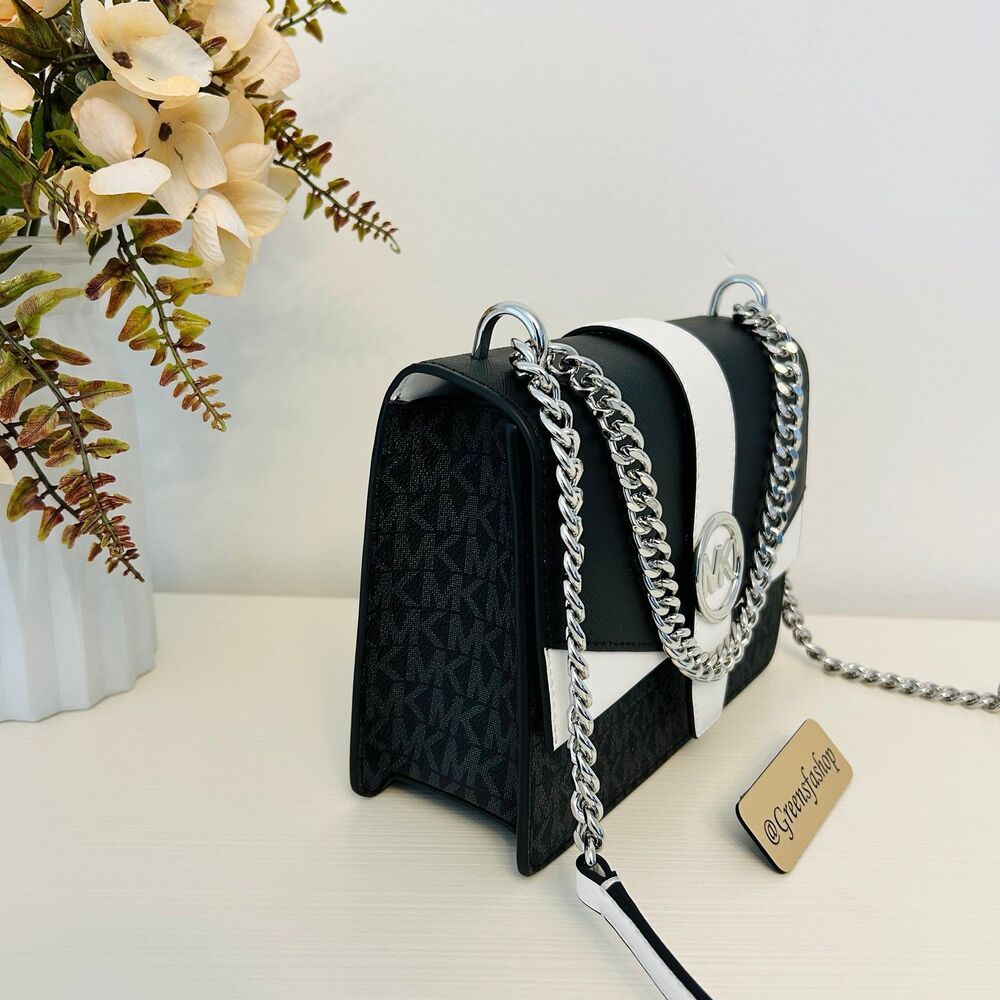 Michael Kors Purse Greenwich Small Signature Logo Crossbody Bag Black - Picture 3 of 11